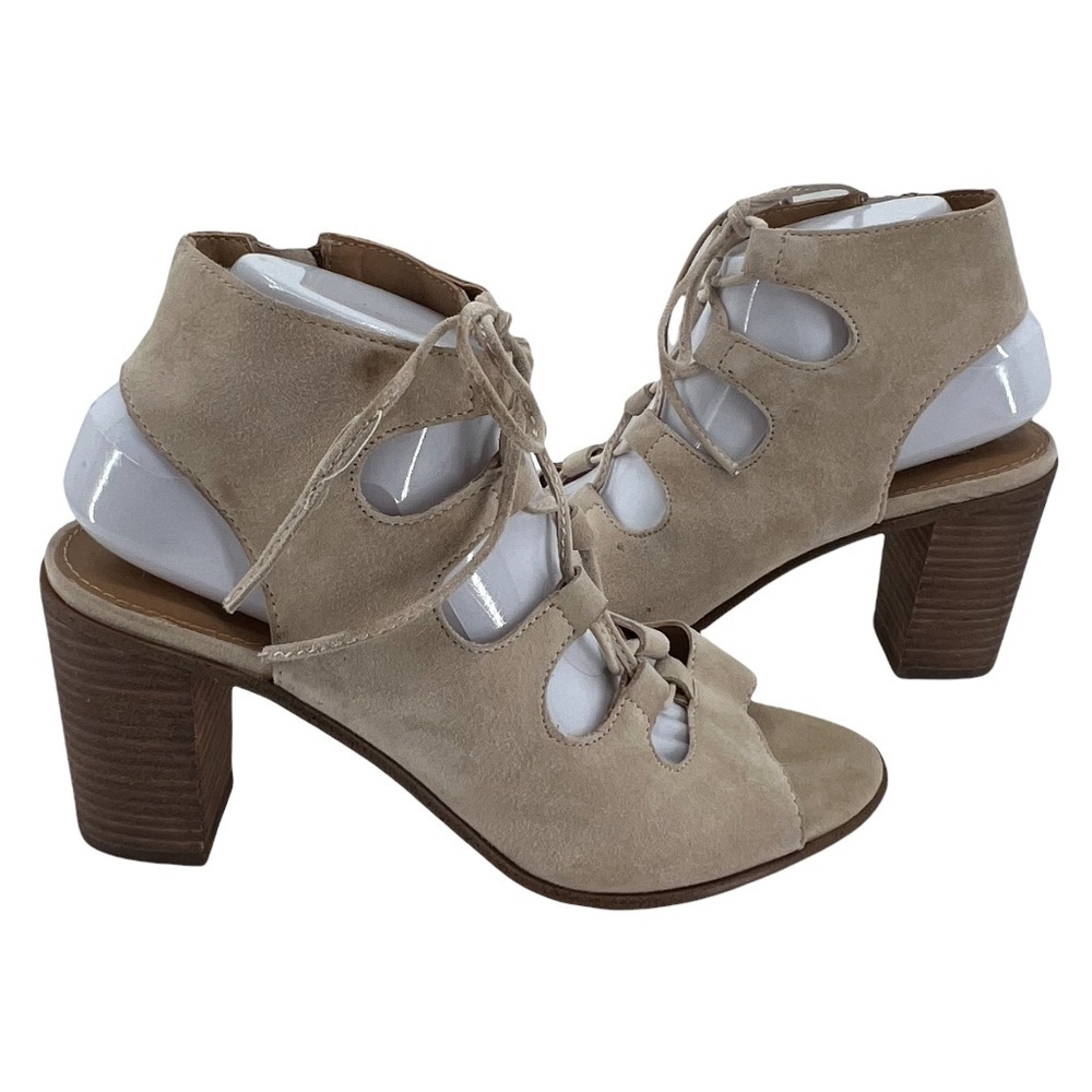 Steve Madden Tan Suede Nilunda Lace Up Block Heel Sandals Size 10 B Women’s